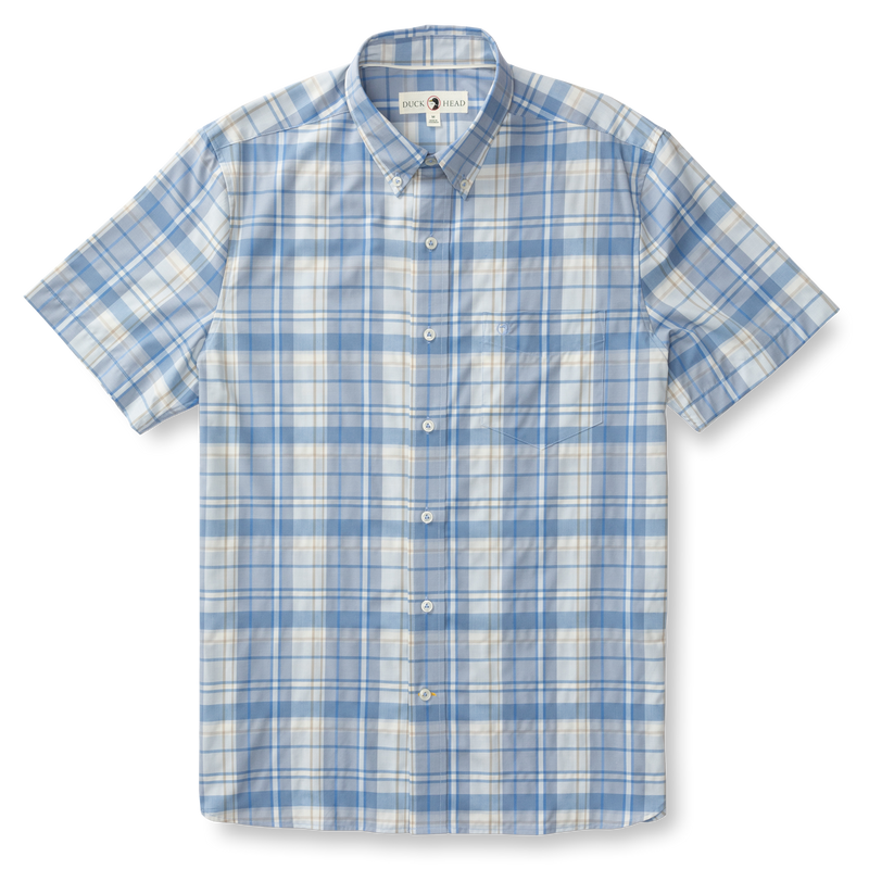 Marina Plaid Short Sleeve Performance Poplin Sport Shirt - Light Blue