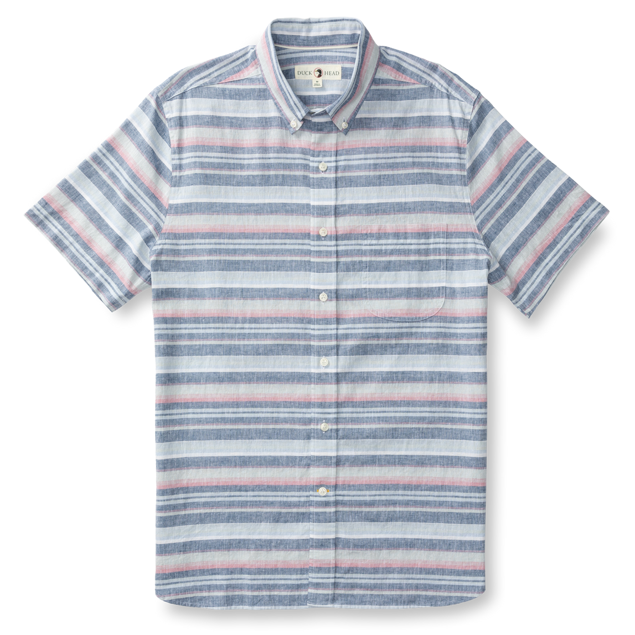 Gardner Stripe Short Sleeve Linen Cotton Oxford Sport Shirt - Shadow Blue