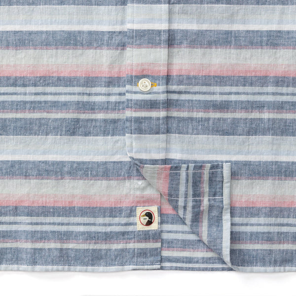 Gardner Stripe Short Sleeve Linen Cotton Oxford Sport Shirt - Shadow Blue