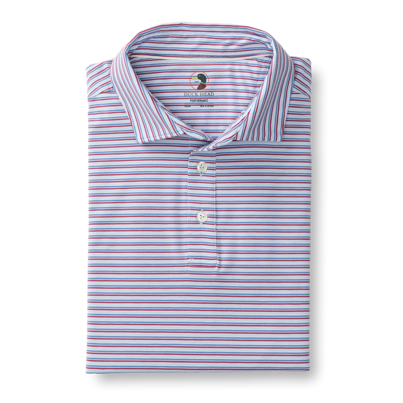Wharf Stripe Summerford Performance Jersey Polo - Light Blue