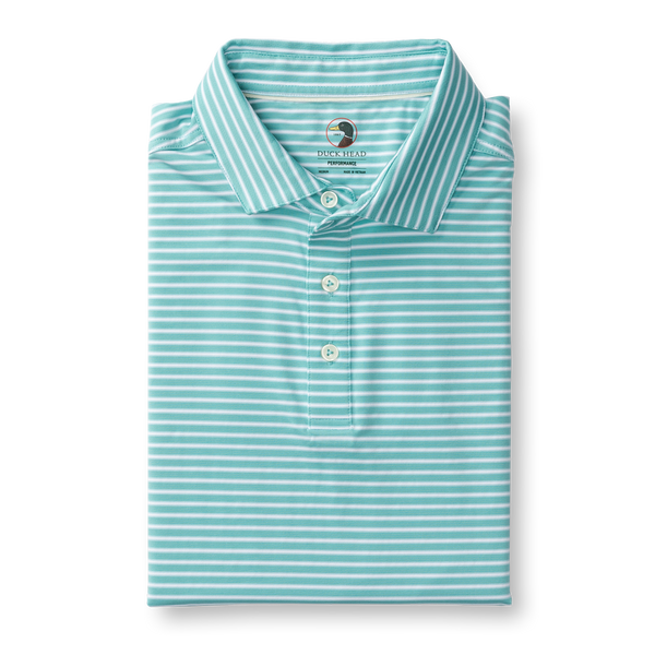 Davis Stripe Long Drive Performance Polo - Marine Blue