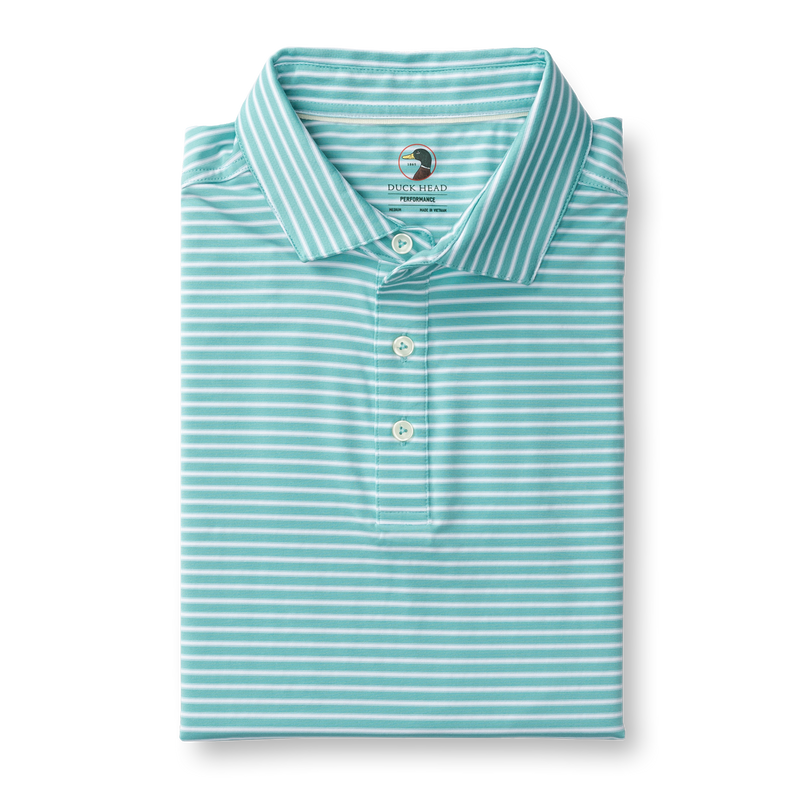Davis Stripe Long Drive Performance Polo - Marine Blue