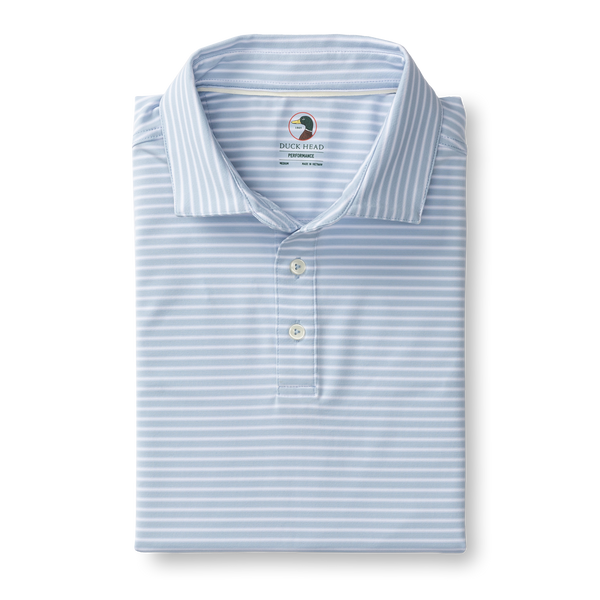 Davis Stripe Long Drive Performance Polo - Light Blue