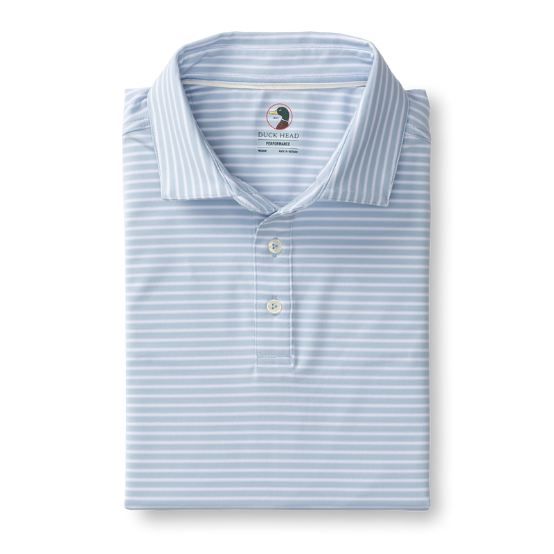 Davis Stripe Long Drive Performance Polo - Light Blue
