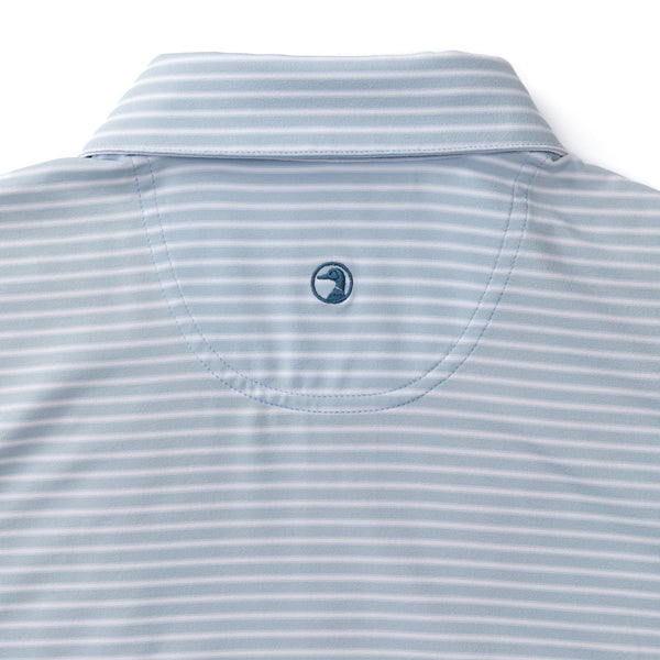 Davis Stripe Long Drive Performance Polo - Light Blue