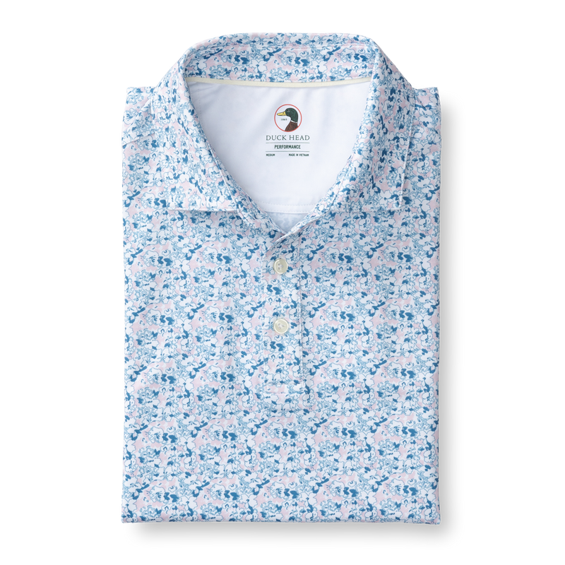 Canopy Floral Print Long Drive Performance Polo - Pastel Pink