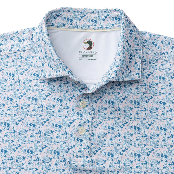 Canopy Floral Print Long Drive Performance Polo - Pastel Pink
