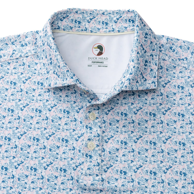 Canopy Floral Print Long Drive Performance Polo - Pastel Pink