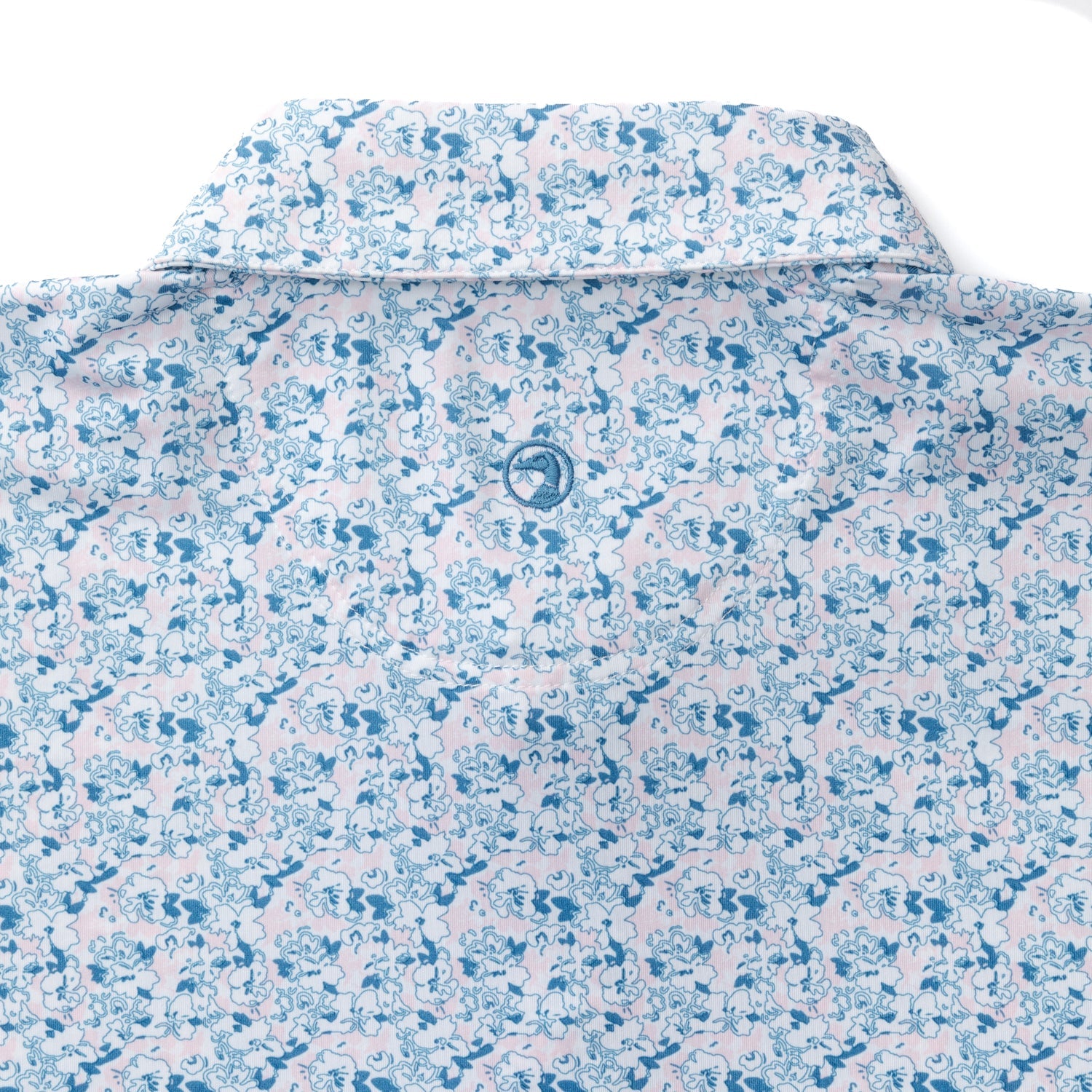 Canopy Floral Print Long Drive Performance Polo - Pastel Pink