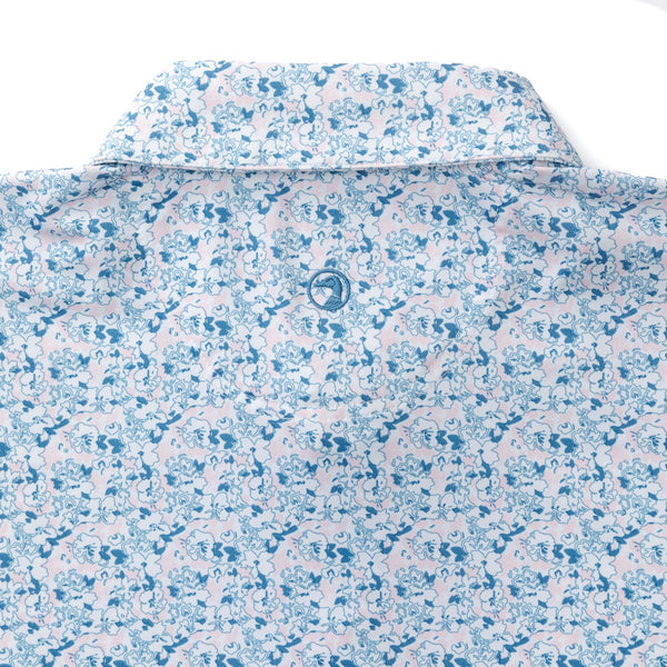 Canopy Floral Print Long Drive Performance Polo - Pastel Pink