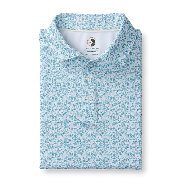 Canopy Floral Print Long Drive Performance Polo - Pastel Blue