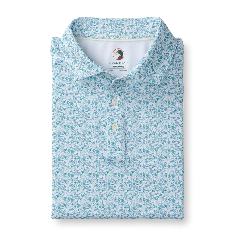 Canopy Floral Print Long Drive Performance Polo - Pastel Blue