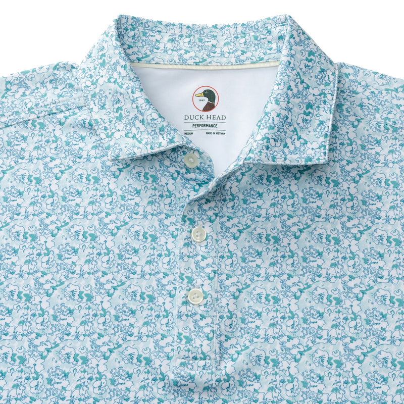Canopy Floral Print Long Drive Performance Polo - Pastel Blue