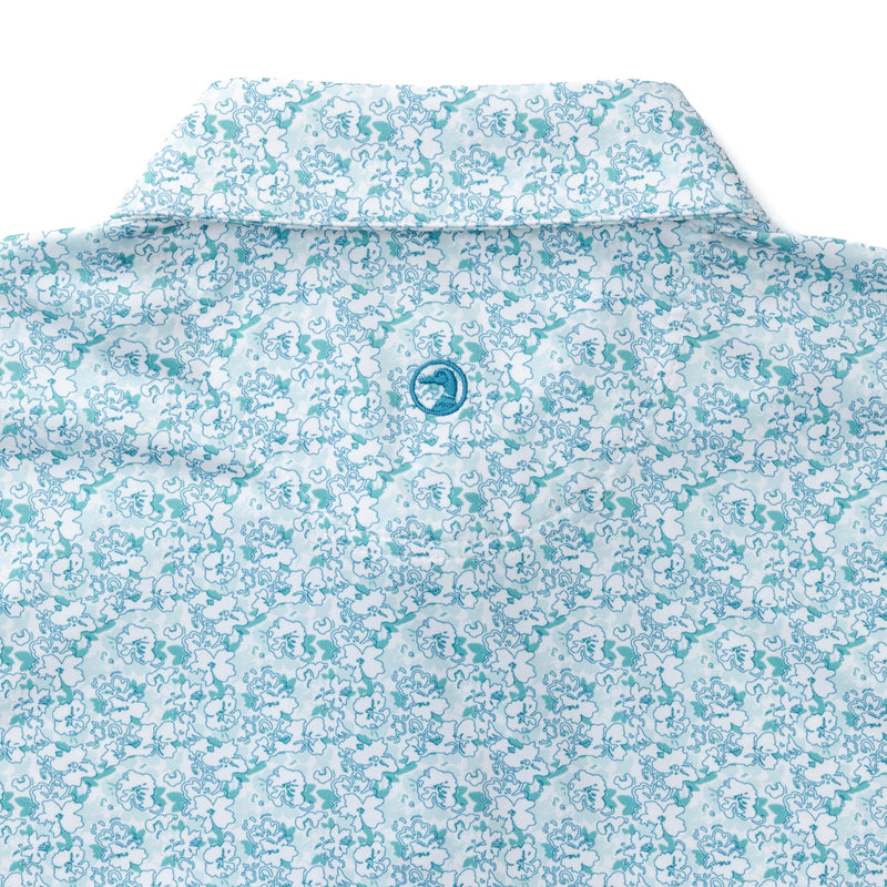 Canopy Floral Print Long Drive Performance Polo - Pastel Blue