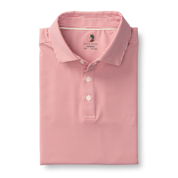 Blane Stripe Long Drive Performance Polo - Sunwashed Red