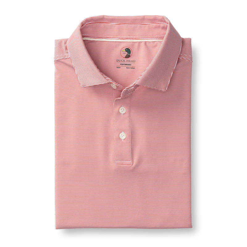Blane Stripe Long Drive Performance Polo - Sunwashed Red