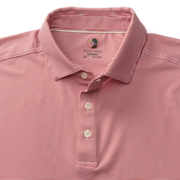 Blane Stripe Long Drive Performance Polo - Sunwashed Red