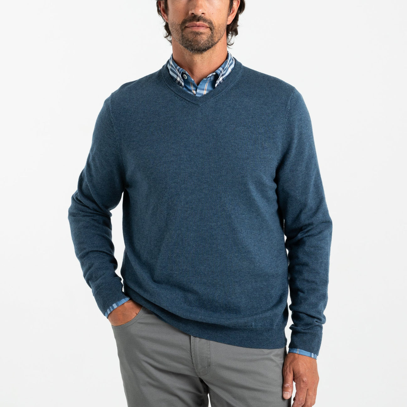 Buckley Merino V-Neck Sweater - Vintage Blue Heather