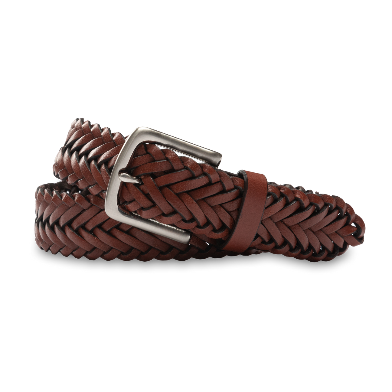 Braided Leather Belt - Brown with Nickel
