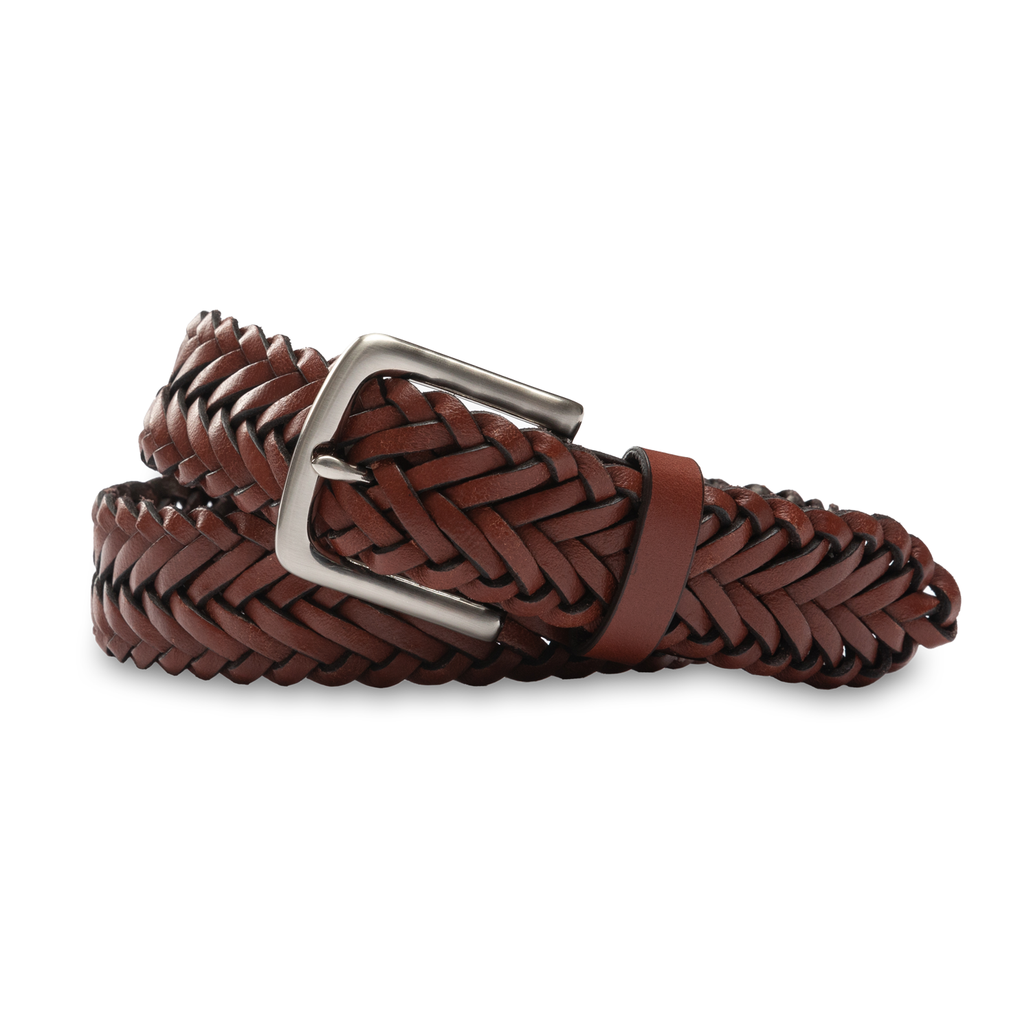 Braided Leather Belt - Brown with Nickel