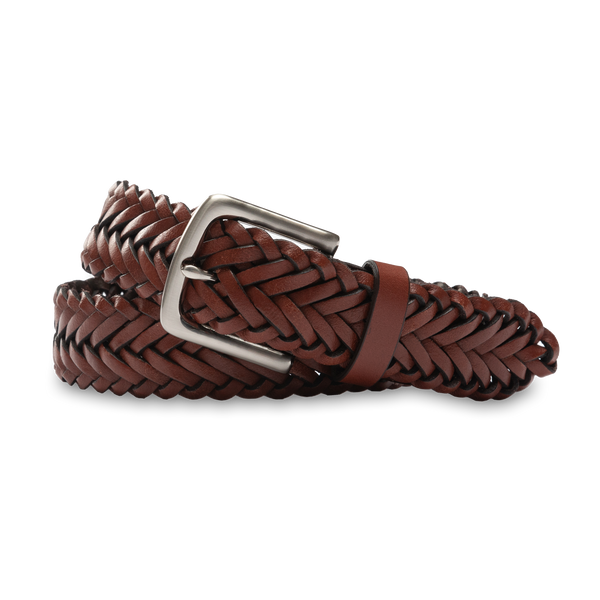 Braided Leather Belt - Brown with Nickel