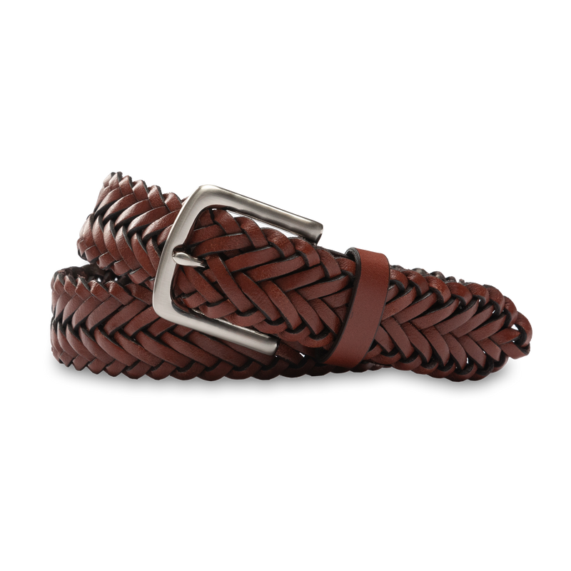 Braided Leather Belt - Brown with Nickel